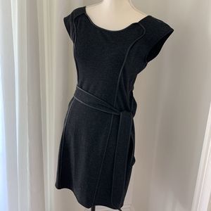 Max Studio sleeveless charcoal dress with black faux leather edging